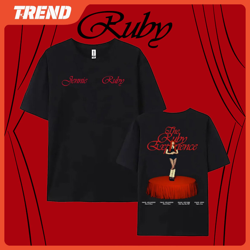 POP KPOP JENNIE Ruby Merch เสื้อยืดผ้าฝ้าย "The Ruby Experience" คอนเสิร์ตพิมพ์แขนสั้น Top Unisex Vi