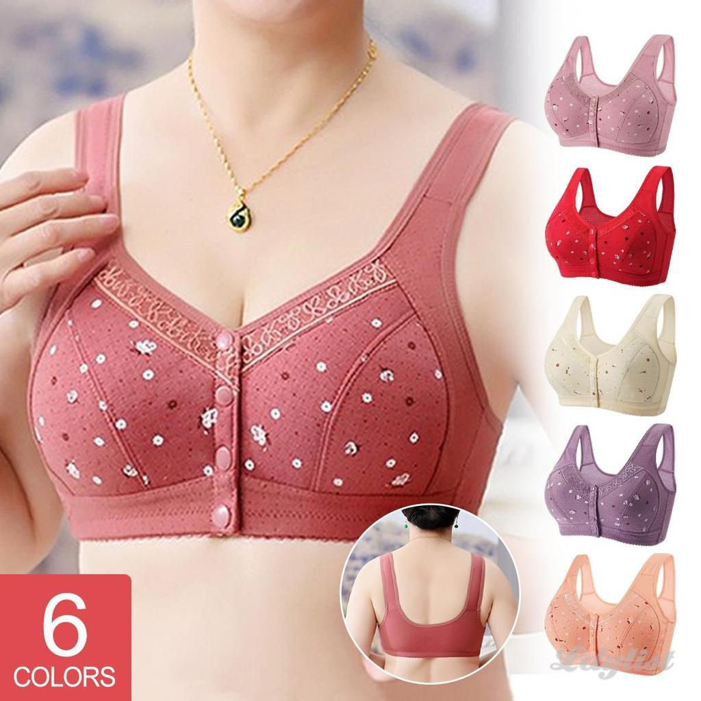 ღ บราแบบมีตะขอหน้าสำหรับผู้หญิงไซส์ใหญ่ ยืดหยุ่นสูง พิมพ์ลายดอกไม้ สวมใส่สบาย ไม่ระคายเคืองผิว ระบายอากาศได้ดี ยืดหยุ่นสูง เหมาะสำหรับคุณแม่วัยกลางคน