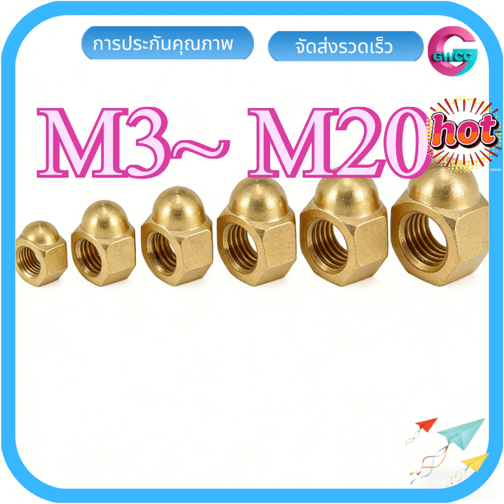 น็อต น็อตตัวเมีย หัวน็อต ทองเหลือง หัวหมวก สแตนเลส เกลียวมิล ตัวเมีย Hexagon Domed Cap Nut M3/M4/M5/