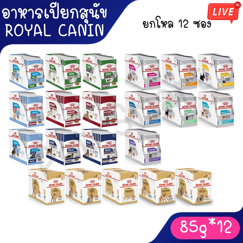 Live [อาหารเปียกสุนัข ยกกล่อง 10-12ซอง] โรยัล คานิน Royal Canin อาหารเปียกสุนัข สูตรใหม่ ครบทุกสูตร ทุกช่วงอายุ