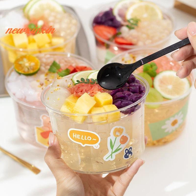 [NT-t] 10 ชิ้น 230/350/500/700 มล. ชามสลัดแบบใช้แล้วทิ้งถ้วยขนมหวานป้องกันการรั่วพร้อมฝาปิด [ใหม่]