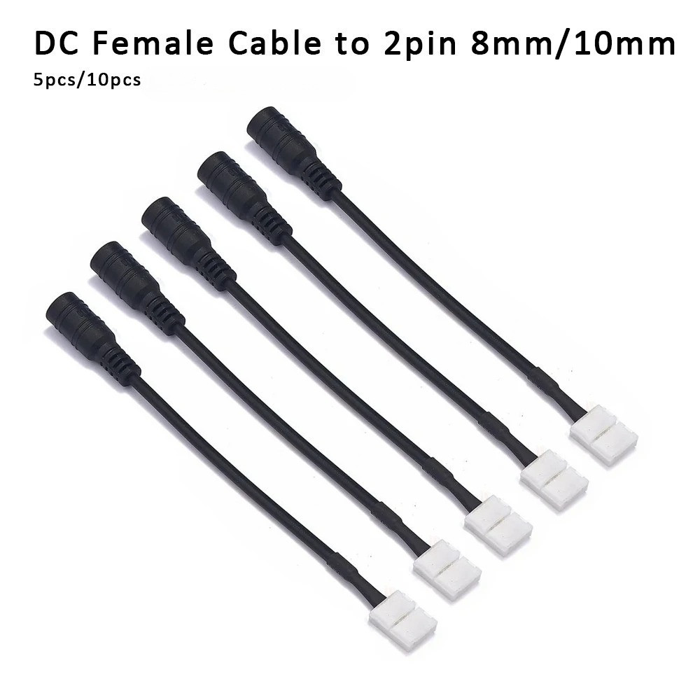 2pin 8 มม.10 มม.DC หญิง DC Power Adapter สายเชื่อมฟรี 5.5x2.1 มม.แจ็คสําหรับ 5050 3528 SMD สีเดียว L