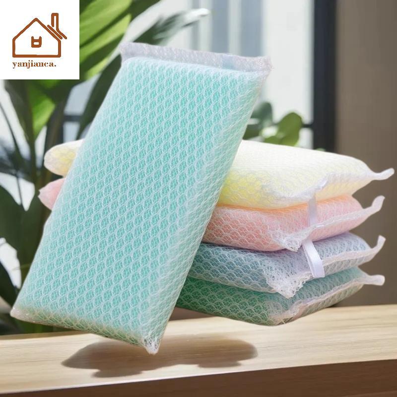YANCA 5/10 ชิ้นจานฟองน้ํา Non Stick Scouring Pad อุปกรณ์ทําความสะอาด Resilient สุทธิฟองได้อย่างง่ายดายสําหรับ Pan ชามฟองน้ํา Scouring TH