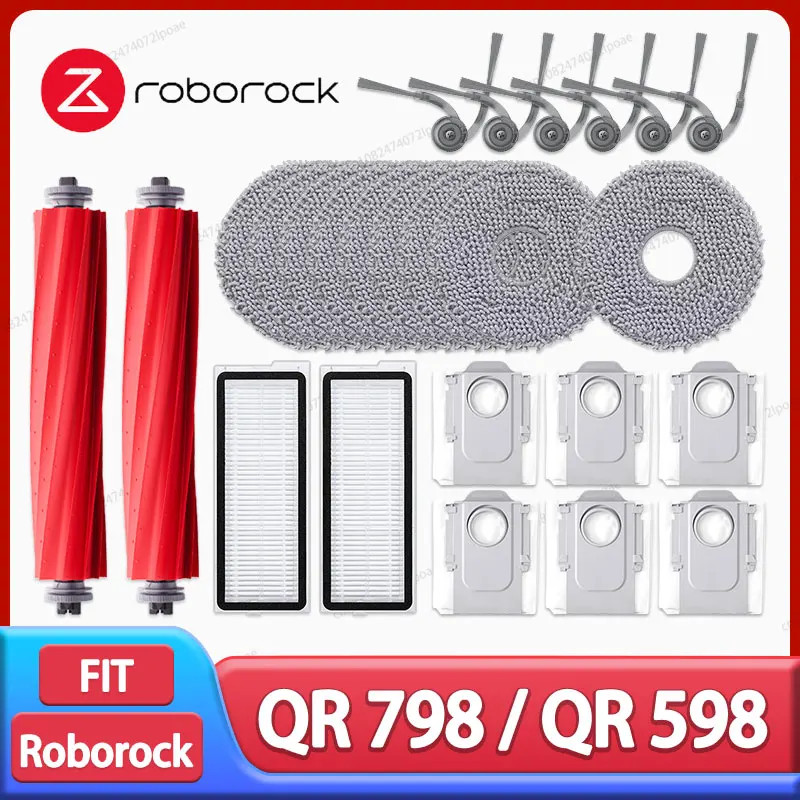 Roborock QR 798 / QR 598 หุ่นยนต์สูญญากาศแปรงหลักแปรงด้านข้าง Mop ผ้ากรองถุงเก็บฝุ่น