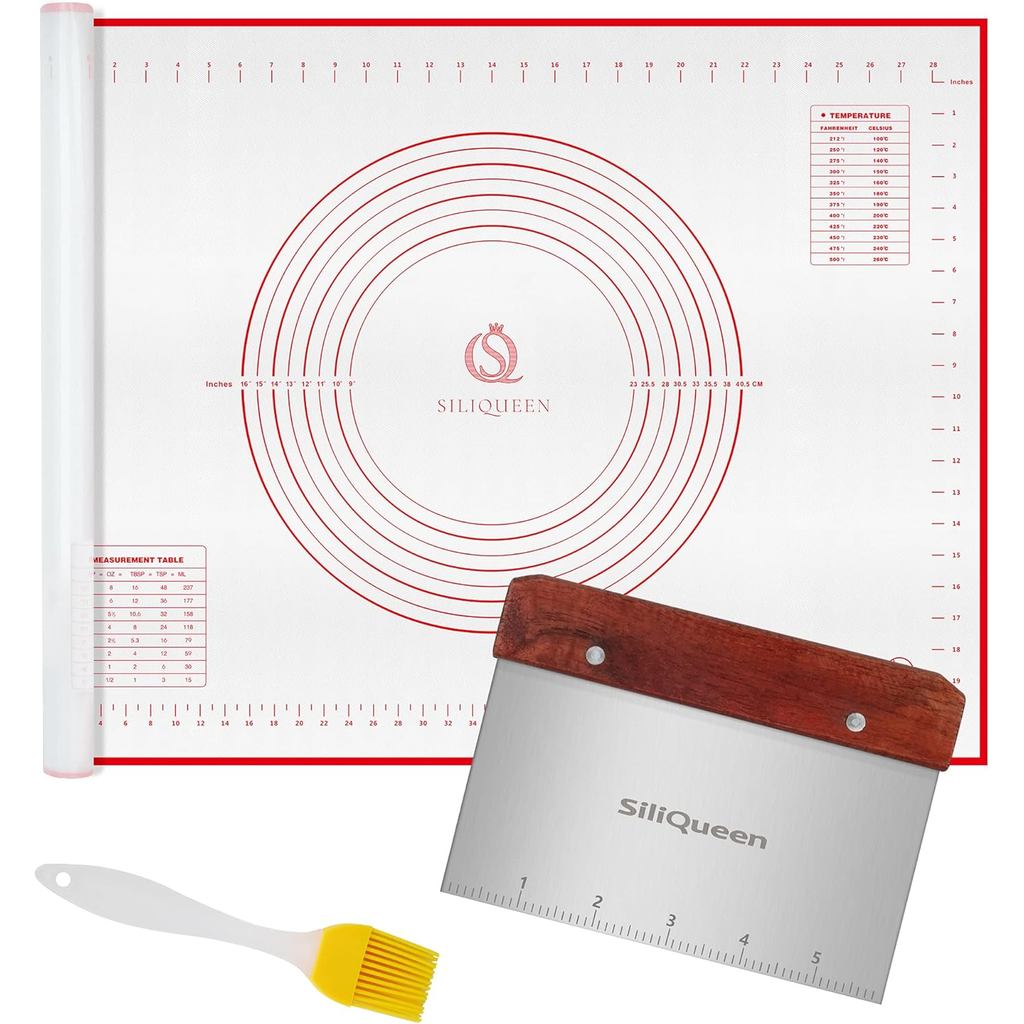 แผ่นรองอบขนมซิลิโคนพร้อมการวัด Extra a Brush และที่ขูดแป้ง - 31.5 x 23.6 ทนความร้อน ปลอดสาร BPA แผ่น