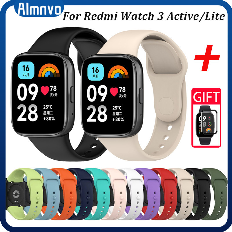 สายสิลิโคนกีฬาแบบนุ่ม + ฟิล์มกระจกนิรภัยสำหรับ for Smartwatch Redmi Watch 3 Active /3 Lite สายยาง แผ่นป้องกันหน้าจอ