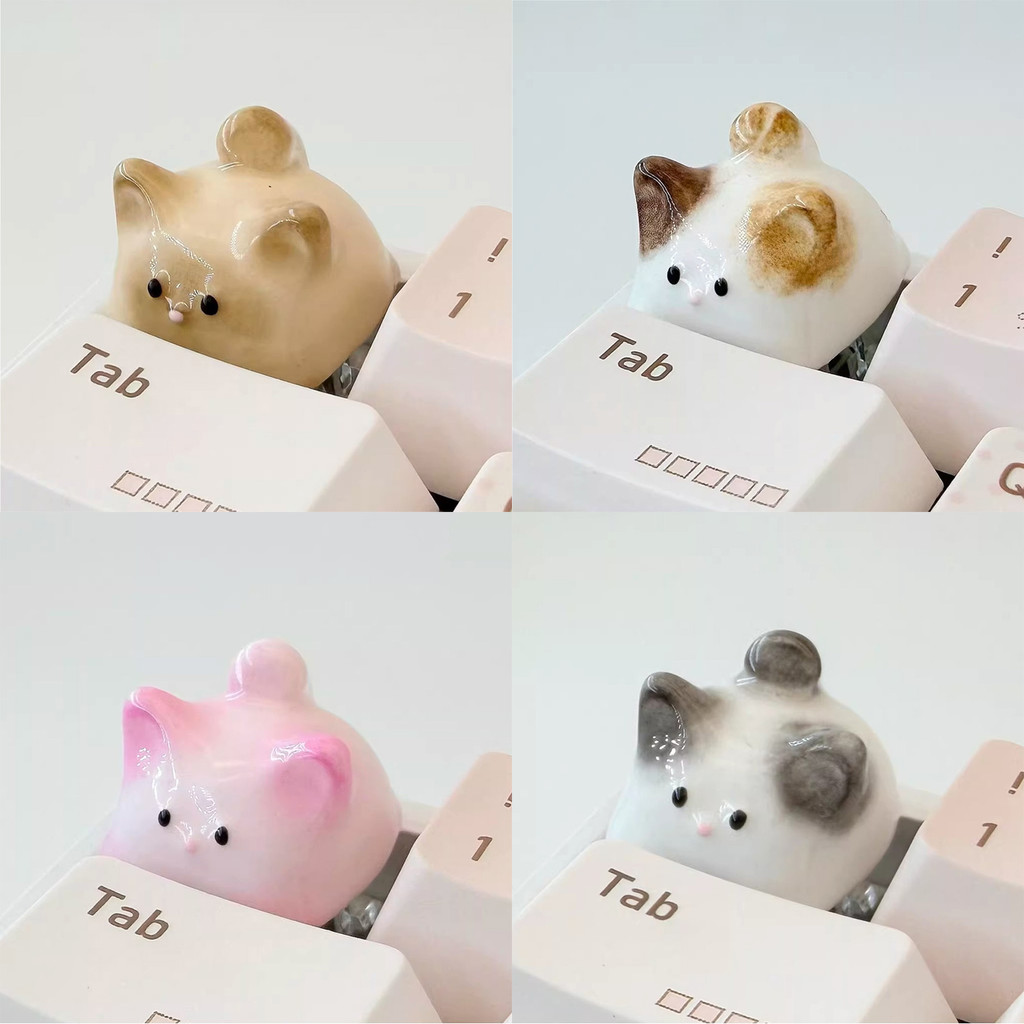 Cat Keycap ส่วนบุคคลน่ารักการ์ตูน 3D Handmade Keycaps ESC DIY Kawaii แมวสีชมพูสยาม Calico Cat Keycaps