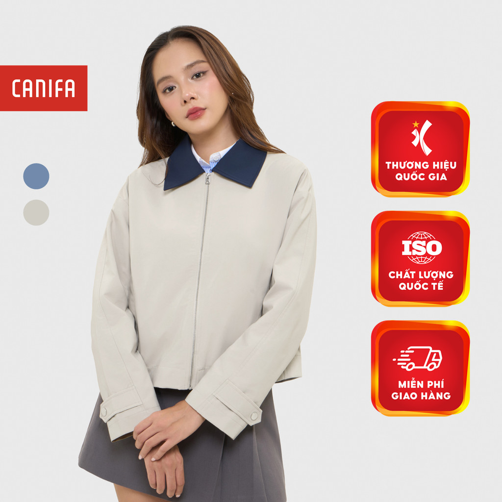 CANIFA เสื้อแจ็คเก็ตผู้หญิงแขนยาวและคอปกซิป 6OT25W026