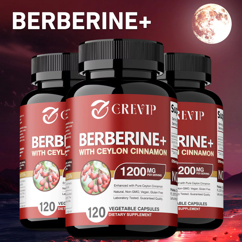 อาหารเสริม GREEP Berberine - พรีเมี่ยม Berberine Hydrochloride 1200 มก. เสริมอบเชย Ceylon 30/60/120 แคปซูล Made in USA Non-GMO ปราศจากกลูเตน