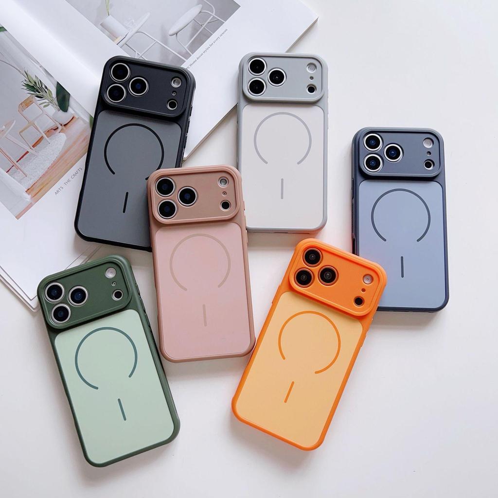 เหมาะสําหรับ iPhone 17 Pro Max เคสโทรศัพท์แม่เหล็กเคลือบด้านสีตัดกัน iPhone 16 กรอบพร้อมการกระจายควา