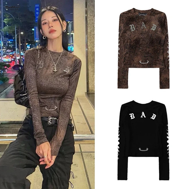 Badblood Mystic Rhinestone Logo Jersey Slim Long Sleeve - สีดํา
