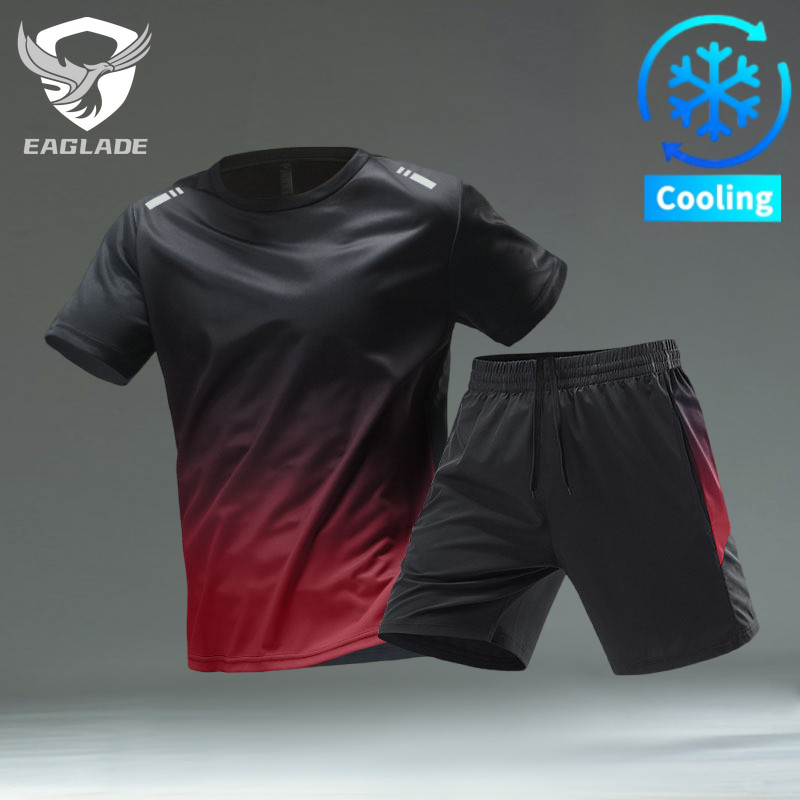 EAGLADE ชุดกีฬาวิ่งสําหรับผู้ชายผู้ชายแห้งเร็วระบายอากาศยืด 6804 สีดําสีแดง K11