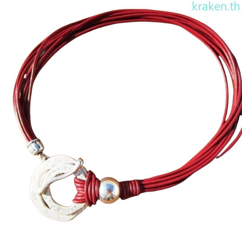 KRA Vintage Bohemian Double Rings Necklace Multi Layer Rope Necklace for Women