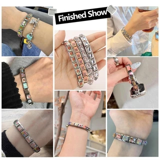 สร้อยข้อมือสแตนเลสสไตล์แพทช์ มีพลอยสีชมพูและเศษไม่อิตาลีขนาด9มิลลิเมตร เครื่องประดับเสริมบุคลิกภาพ