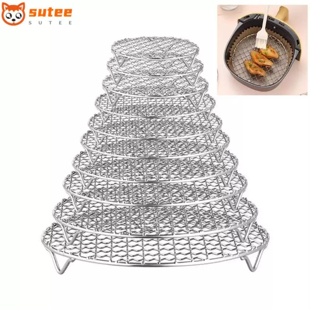 SUTEEE ชั้นวางทอดอากาศ, สแตนเลสพร้อมตะแกรงเท้า, ทนทานรอบวางซ้อนกันได้ Steam Baking Rack Home Kitchen เตาอบ Steamer Cooker