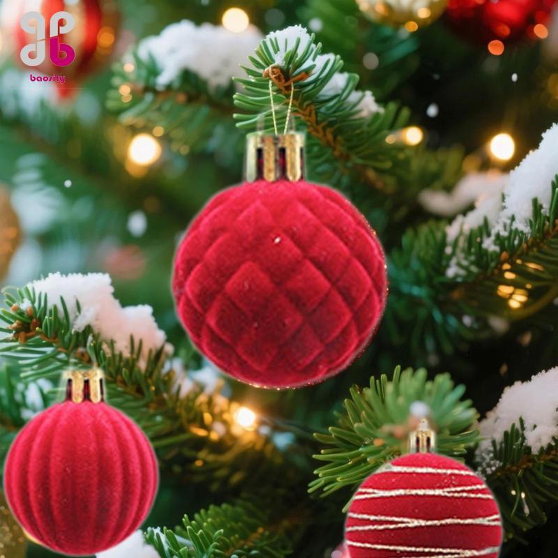 [Baosity] 24x Flocking Ball Decorative Shatterproof for Wedding Holiday Christmas Tree