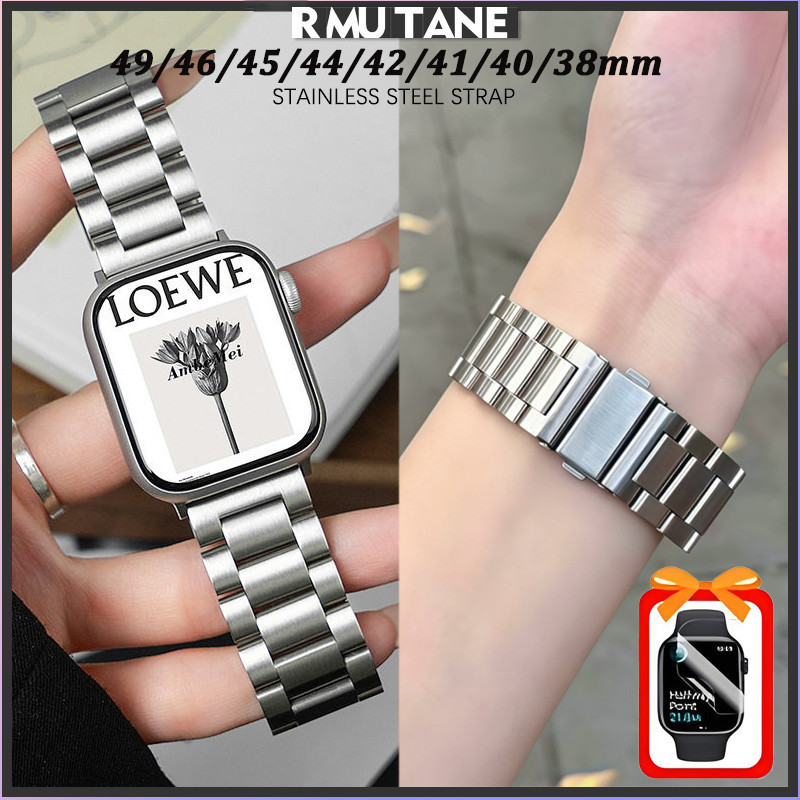 สายเรือนเวลาสแตนเลส + ฟิล์มนุ่มสำหรับ for Smartwatch Apple Watch IWatch Ultra SE Series 11 10 9 8 49 46 45 44 42 40 38มม