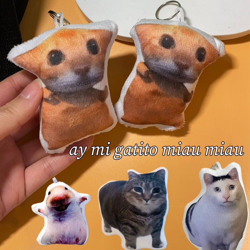 Ay Mi Gatito Miau Miau แมวตลกมีเสียงพวงกุญแจตุ๊กตา 500 ชิ้น Meme Oiiaioooiai แมวสติกเกอร์ของขวัญ