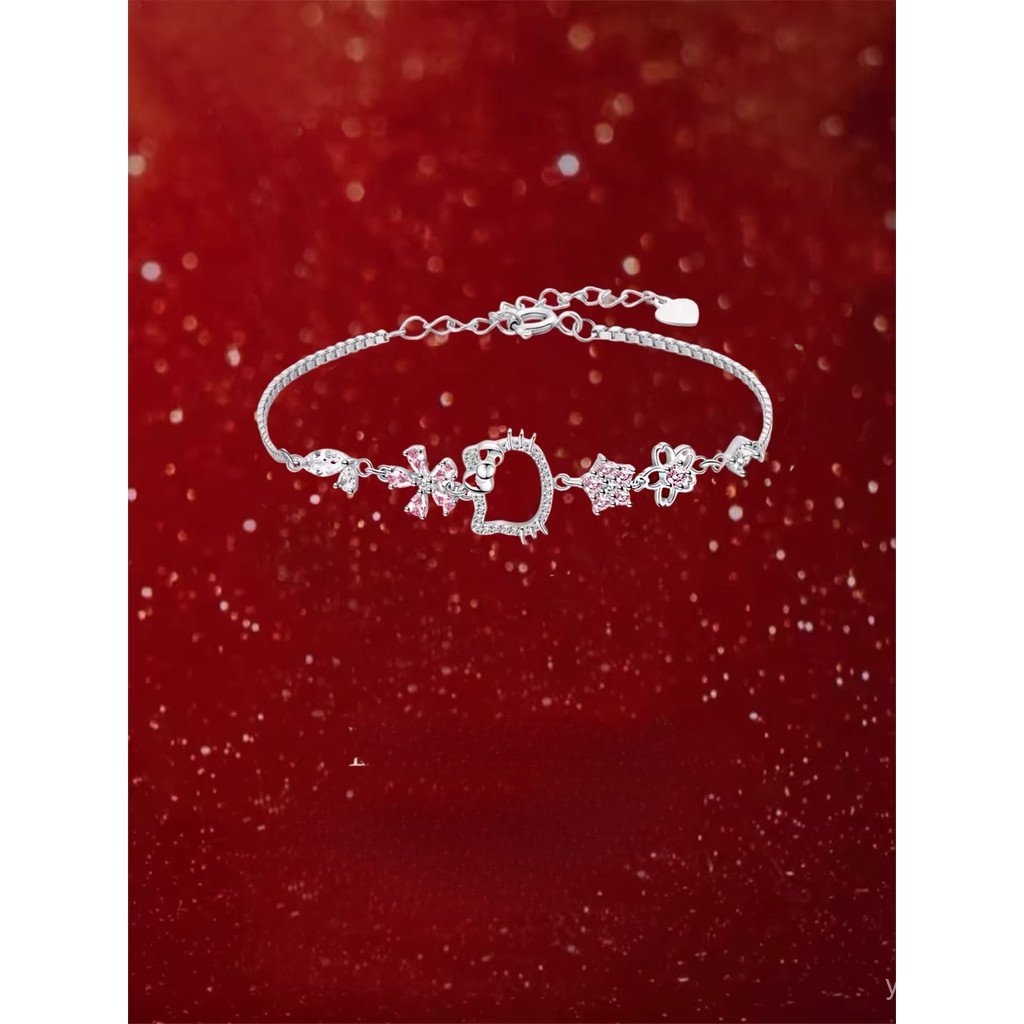 999 เงินสเตอร์ลิงเพชรสีชมพู KT Mi สร้อยข้อมือสาว 2025 สไตล์ใหม่นักเรียน All-Match Non-Fade สร้อยข้อม