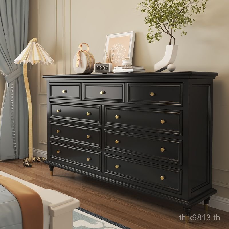 ลิ้นชักสีดําลิ้นชักสไตล์อเมริกันที่ทันสมัยไม้เนื้อแข็งห้องนั่งเล่นตู้ตู้ห้าหกเจ็ดแปดหรูหราตู้เก็บห้อ