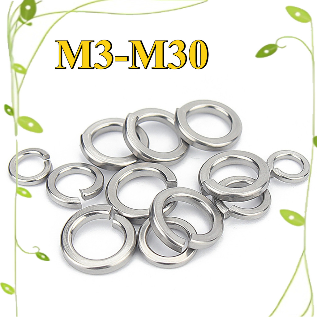 แหวนสปริง สแตนเลส 304 ป้องกันสนิม ล็อกน็อตกันคลาย กันสั่นสะเทือน เครื่องจักร ยานยนต์ โลหะกลางแจ้ง M1.6/M2/M2.5/M3-M30Lg-Mi