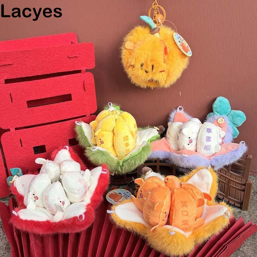 LAYES Creative Tangerine Key Ring,นุ่มปอกเปลือกมังคุด,Creative PP Cotton Durian การ์ตูนตุ๊กตาจี้ตุ๊ก