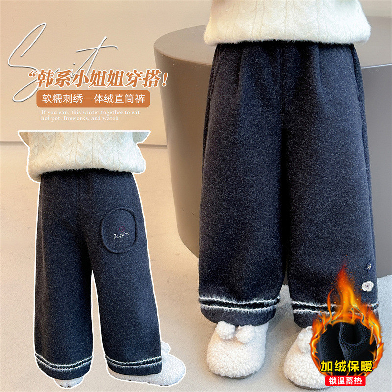 Girls Fleece-Fleece-Fleece-Fleece-Fleece-Fleece Pants เสื้อผ้าฤดูหนาว Baby Straight-Leg Pants 1.26A