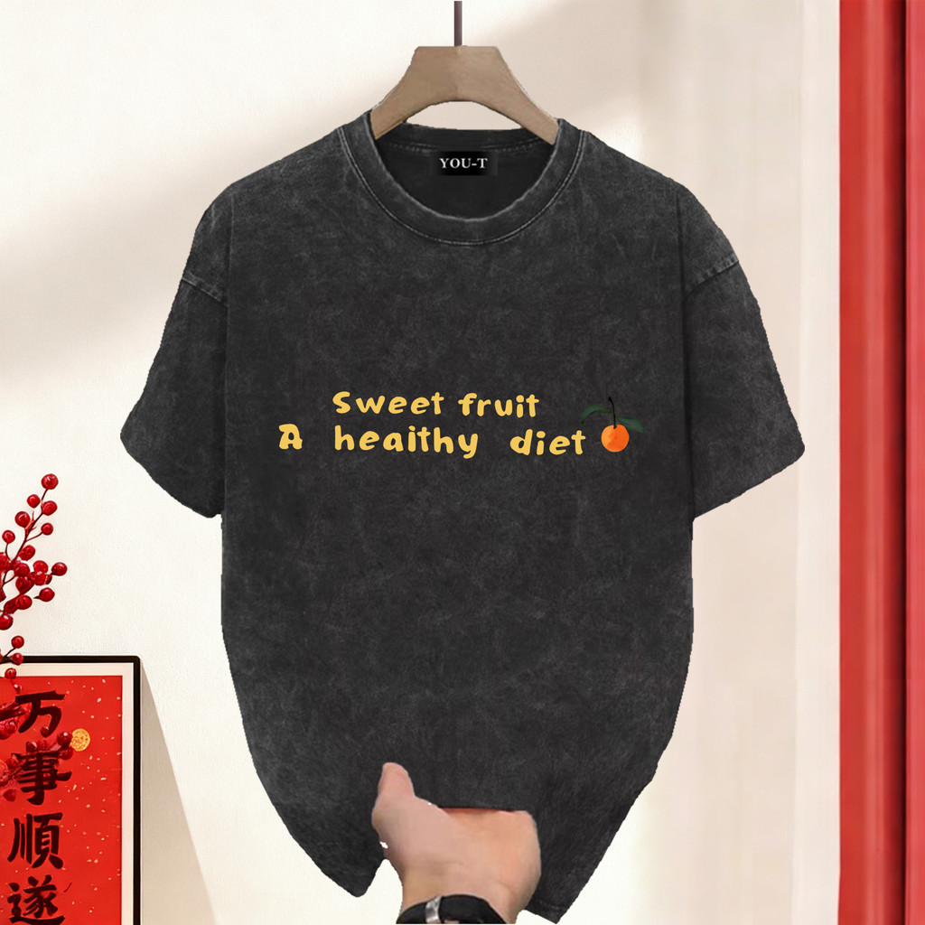 Sea.Tee [COD] เสื้อยืด เสื้อยืดฟอก oversize cotton100%  คอกลม แขนสั้น พิมพ์ลาย 'Orange' สไตล์ลำลอง ใส่สบาย - รูปที่ 4