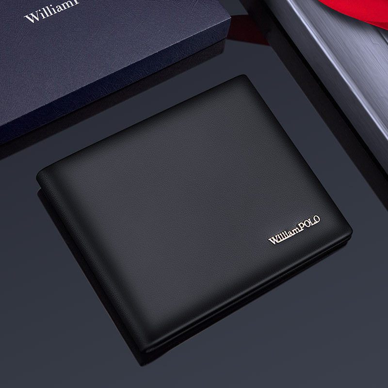 WilliamPOLO Men& 39;s Wallet Ultra-thin Shor t Wallet Made of Top Grain Cowhide RFID-Shielded Anti-t