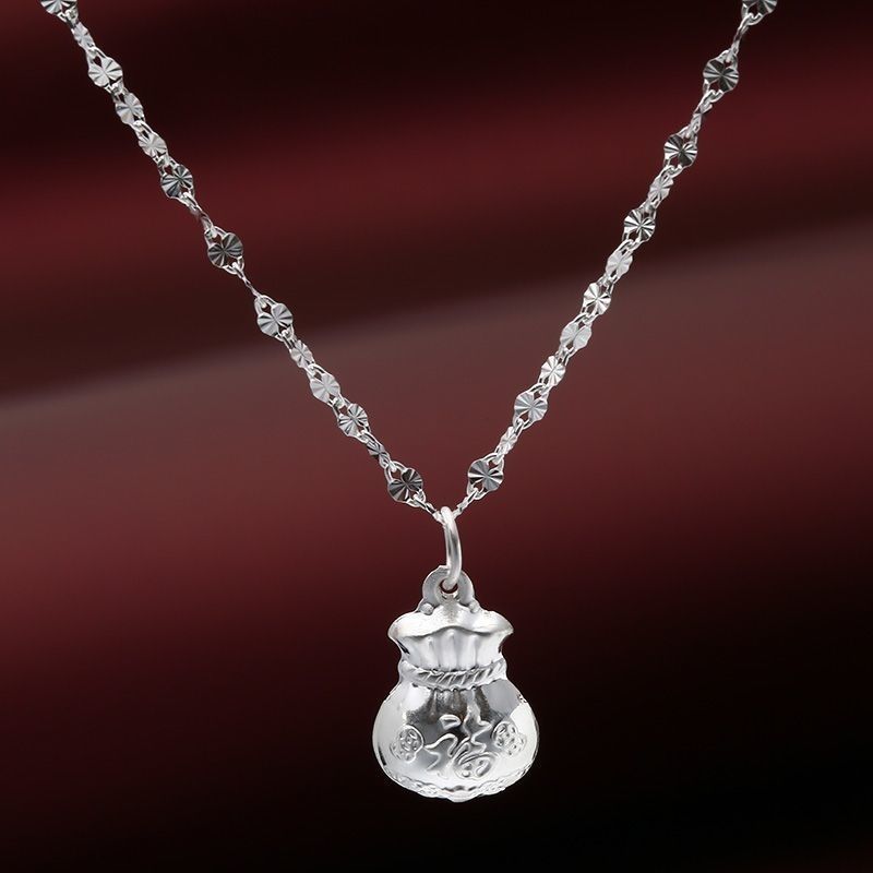 Hot Sale#Yinfu Lai Pure Silver Pendant for Women999Snowflake Chain Lucky Money Bag Pendant Fashion V