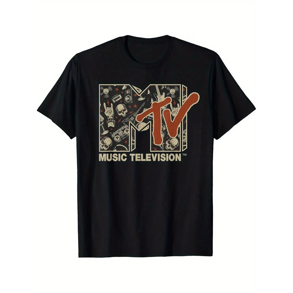 X Mtv- เสื้อยืดวินเทจลายกีตาร์หัวกะโหลกดนตรีฮาร์ดเฮฟวีเมทัลร็อคแอนด์โรล