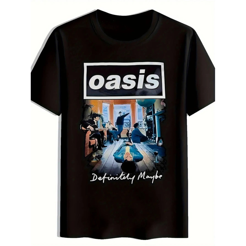 ทีเชิ้ตกราฟิกวง Oasis สำหรับผู้ชาย - ศิลปะอัลบั้ม Definitely Maybe เสื้อยืดสีดำ - นุ่มและระบายอากาศได้ดี