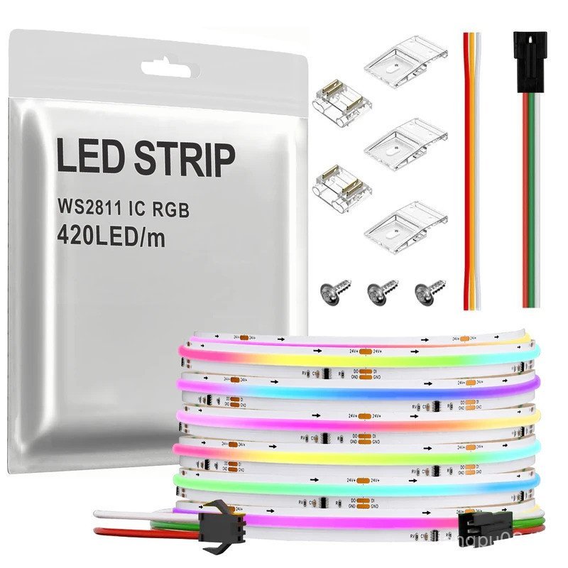 SPI COB ไฟ LED Strip RGB + IC WS2811 แอดเดรส 420LEDs/m Dream สี WS2812B ความหนาแน่นสูงยืดหยุ่น COB F
