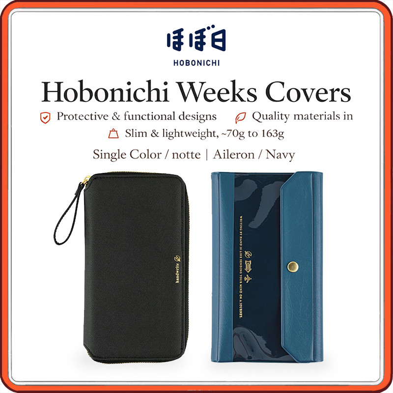 Hobonichi Weeks Planner Cover – Notte Zip-Around PU Leather, Alettone PVC Snap-Flap, Tragen Nylon Tr