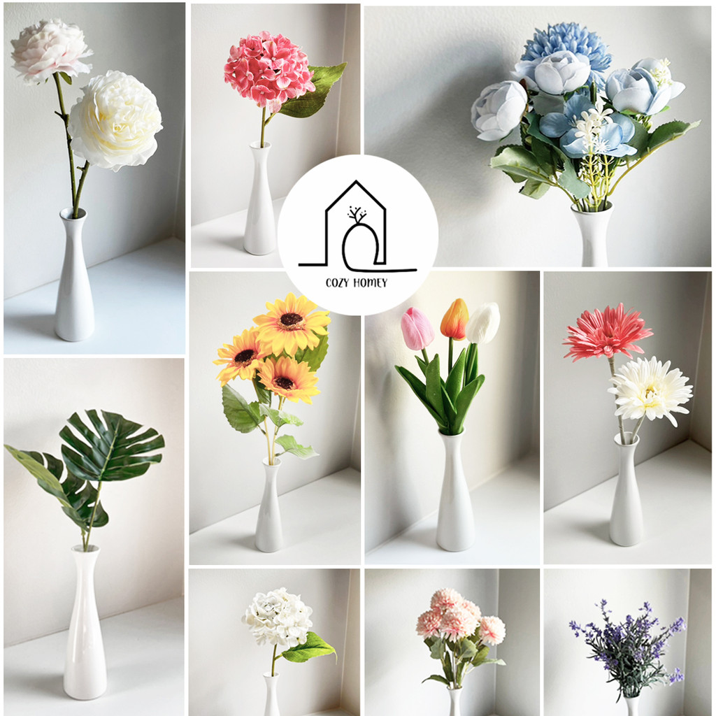 ชุดแจกันเซรามิก ทรงสูงสีขาว พร้อมดอกไม้ ตกแต่งบ้าน | Flower Vase - Cozy Homey
