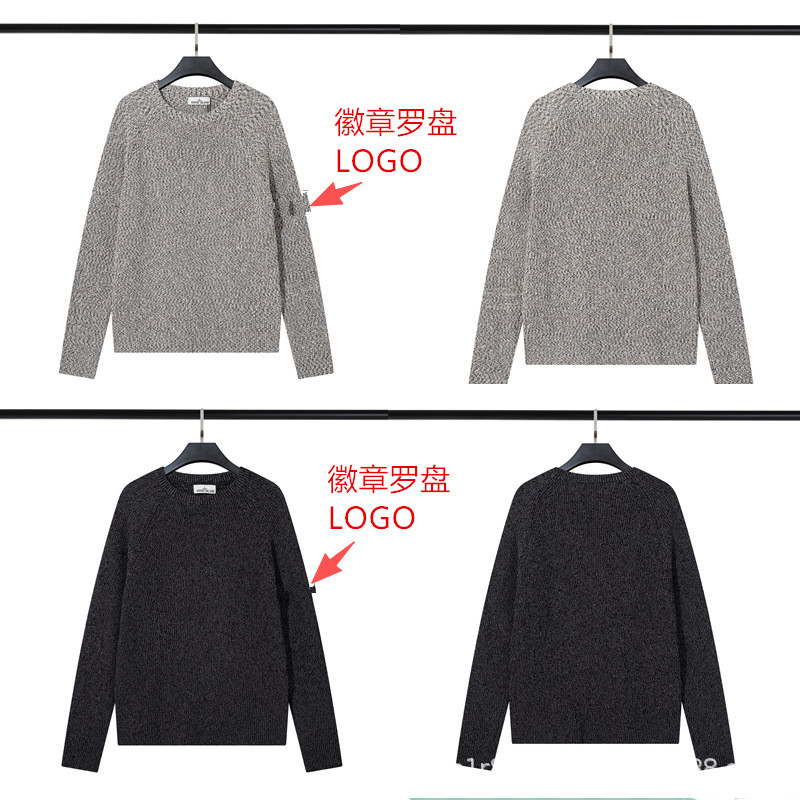 P4SO หินเกาะโลโก้ Micro Chapter ผู้ชายผู้หญิงรอบคอถัก Raglan สะท้อนแสงถักเสื้อกันหนาวเสื้อกันหนาว