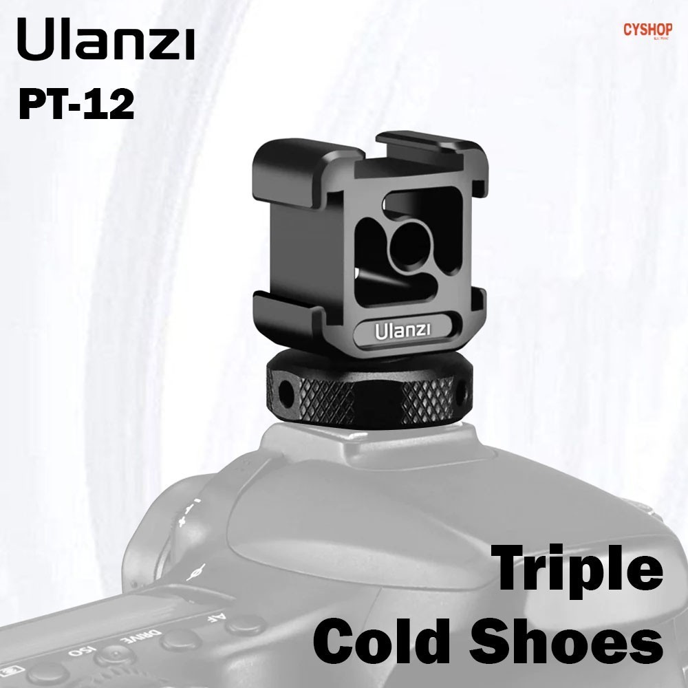 Ulanzi PT-12 Triple HotShoe Mount ตัวจับอลูมิเนียม 3ทาง ต่อกับกล้อง ไม้เซลฟี่ , ขาตั้ง , ขาตั้งกล้อง