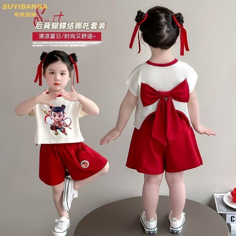 /ผู้ขายที่ดีที่สุดหญิง童夏款套装2026新款洋气裤เด็กdiedie短袖衬衫套Nezhafmแขนสั้นสดใสกางเกงขาสั้นสองชิ้น Mengbao Net
