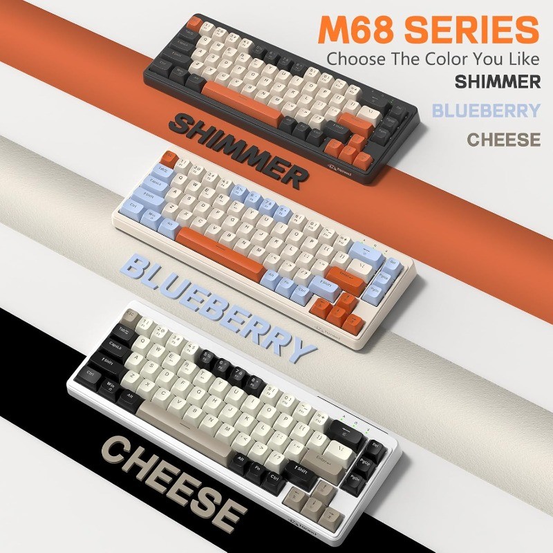 FREEWOLF M68 65% คีย์บอร์ดเกมไร้สาย Tri-Mode Bluetooth/2.4GHz/แบบมีสายเงียบเมมเบรน BT Keycaps 2000mA