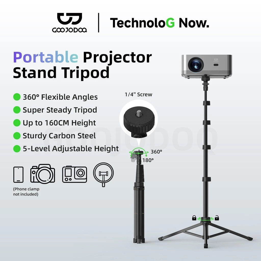 GOOJODOQ Multi-functional Stand for Projectors,Cameras,etc 360° Adjustable Viewing Angle Height Adjustable Up to 160cm