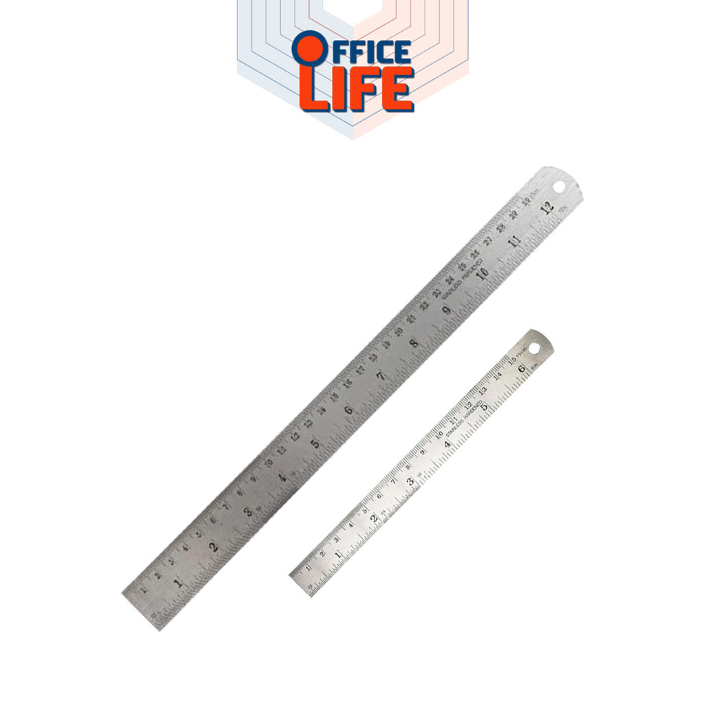 PK (พีเค) ไม้บรรทัดฟุตเหล็ก ไม้บรรทัดเหล็ก ขนาด 6 / 12 นิ้ว 15 / 30 cm. ( 1 ชิ้น )