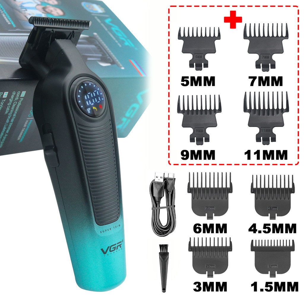 VGR 996 Gradient โลหะผม Trimmer ผู้ชายไฟฟ้าผม Clipper LED อัจฉริยะดิจิตอลจอแสดงผลบ้านแกะสลัก Pusher
