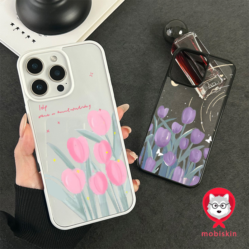 เคสโทรศัพท์ สำหรับ iPhone 11 13 16 ProMax 17 Case iPhone 13 14 15 ProMax 12 13 ProMaxดอกไม้สีชมพู อะคริลิค 2 in 1 การ์ตู