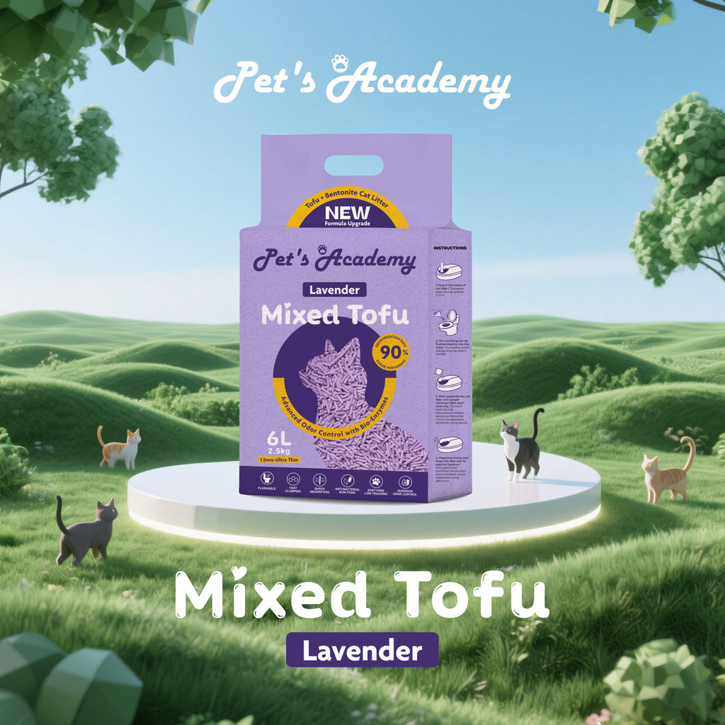 PETS ACADEMY ลาเวนเดอร์ผสมเต้าหู้ Bentonite Cat Litter 6L / 2.5 กก. / 1.5 มม. ควบคุมกลิ่น, ตักง่าย P