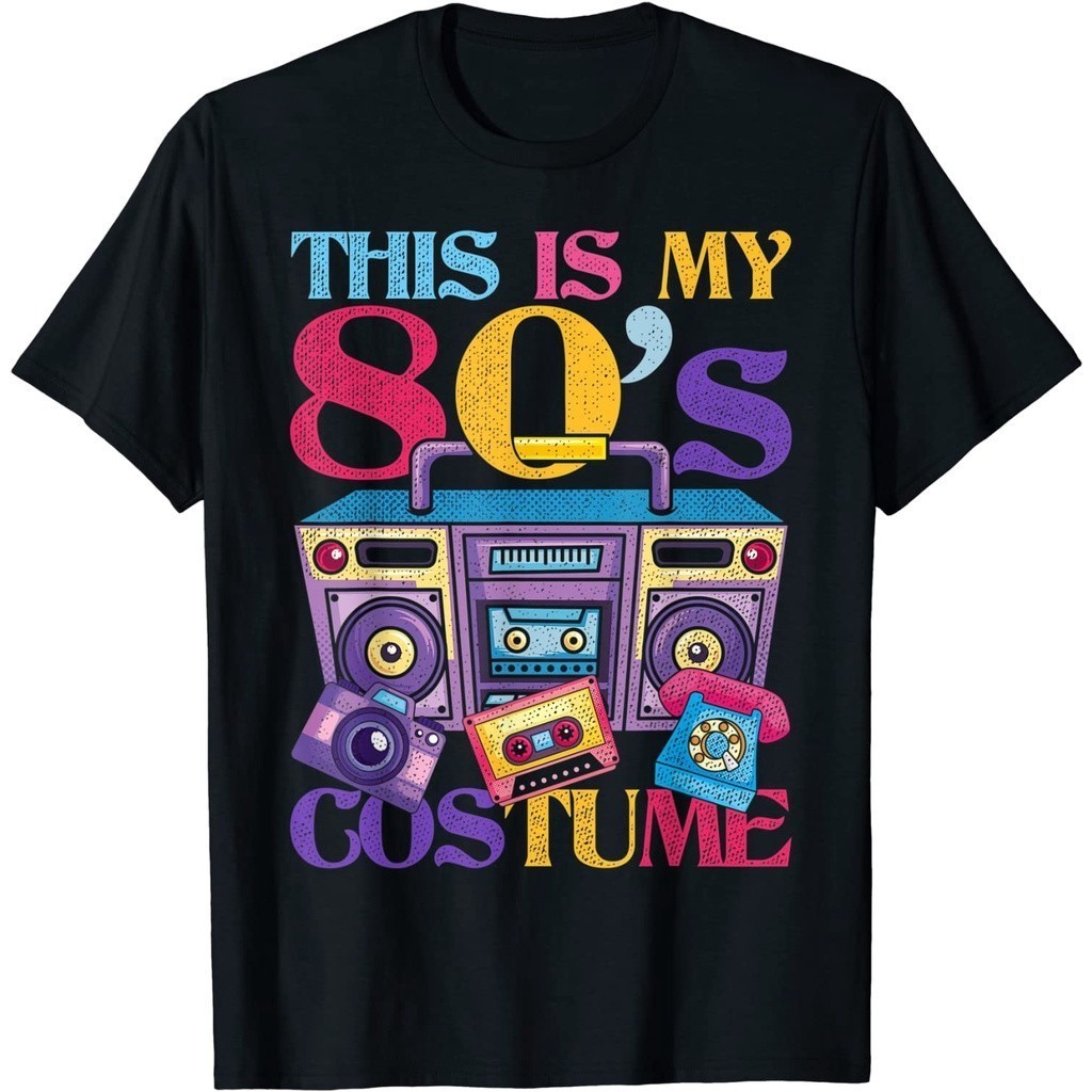 เสื้อยืดผู้ชายแขนสั้นคอกลมวินเทจปี 1980 พิมพ์ลายคุณภาพสูงจากผ้าฝ้าย