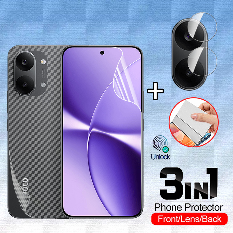 3in1 สําหรับ Xiaomi Poco X8 X7 X6 Pro Max 5G ป้องกันหน้าจอ Hydrogel ด้านหน้า Soft PocoX8 ProMax X8Pro ลายนิ้วมือปลดล็อคโปร่งใส HD ครอบคลุมกลับป้องกันฟิล์ม