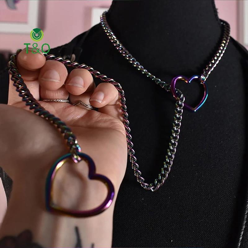 T&amp;O หัวใจ O-ring Slip Chain สแตนเลส พังค์และอินเทรนด์สำหรับผู้หญิง ปรับได้ตามต้องการ