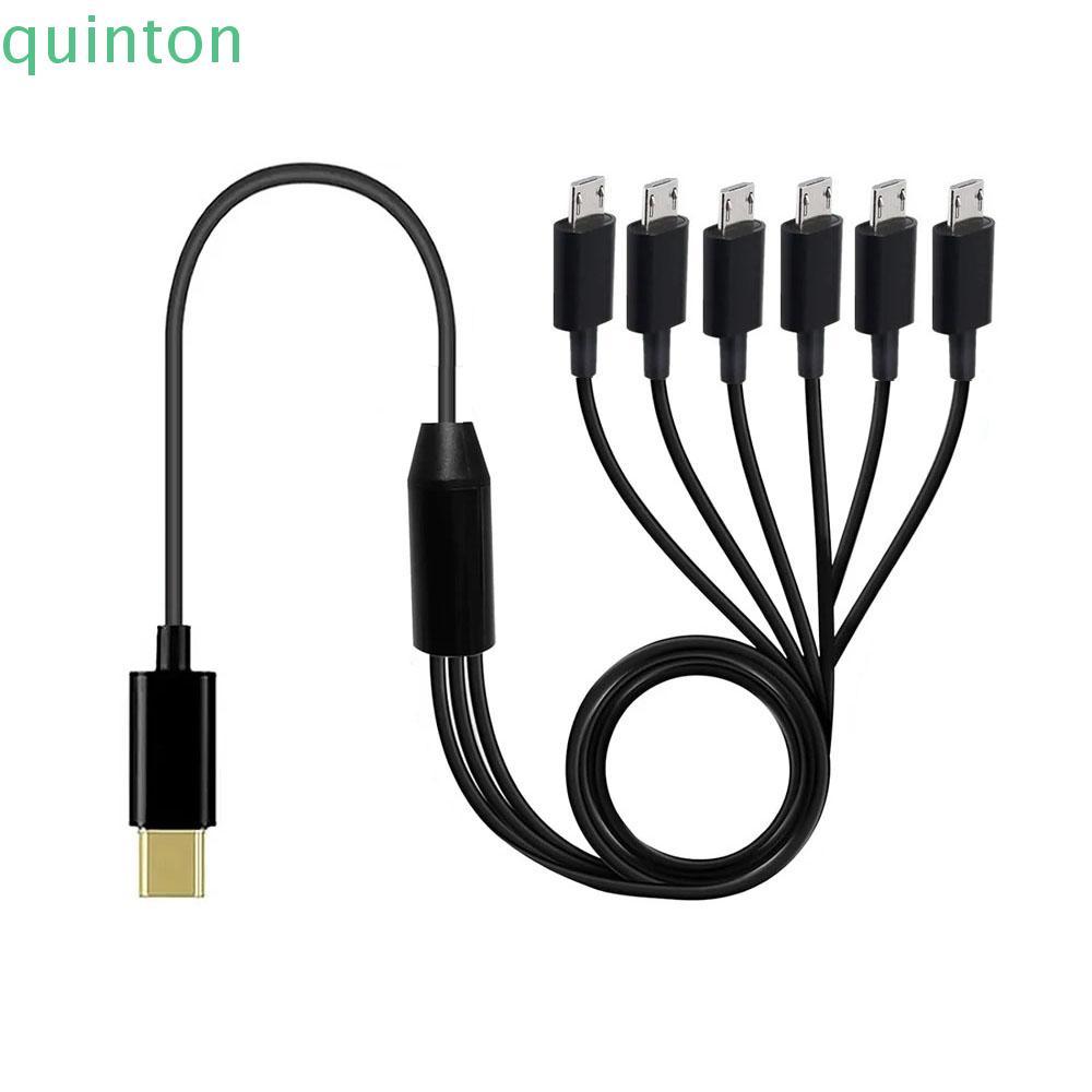 QUINTON USB C Splitter Cable, 6 in 1 Type-C Micro-USB Multi USB C To USB C Cable, สายชาร์จ USB Y Spl