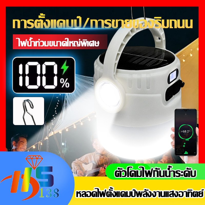⚡รุ่นใหม่2026⚡โคมไฟแคมป์โซลาร์เซลล์ ไฟแคมป์ปิ้ง ไฟฉุกเฉินอัจฉะริยะ กันน้ำ ชาร์จ 2 ทาง Type-C เร็ว+จอแสดงพลังงาน