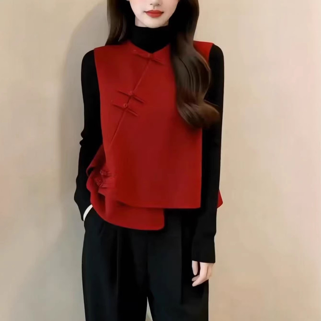 เสื้อกั๊กติดกระดุมสไตล์จีน คอสูงสำหรับผู้หญิง จาก Xinda Ai Mei Yiyuan